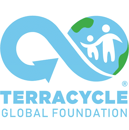 TerraCycle, recycling symbol shaped like infinity symbol sitting above it