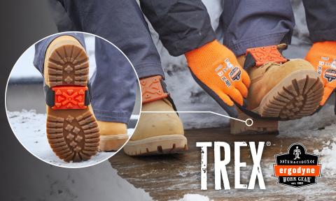 Worker wearing Ergodyne's TREX mid-sole ice cleats