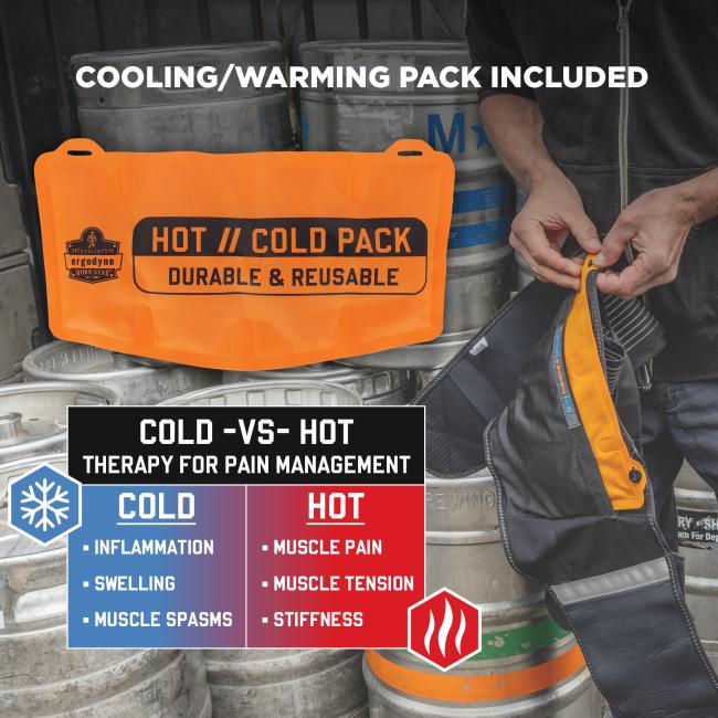 Cooling/warming pack included. Cold therapy for inflammation, swelling, and muscle spasms. hot therapy for muscle pain, muscle tension, and stiffness