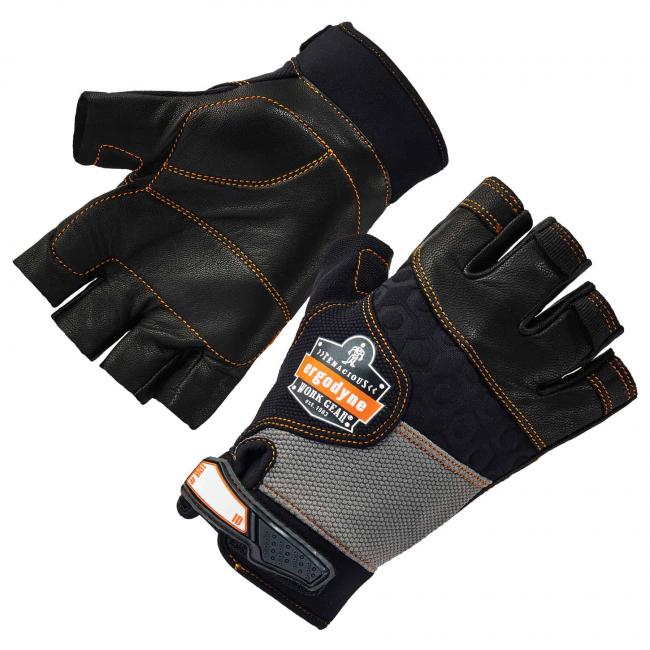 901 S Black Half-Finger Leather Impact Gloves image 1