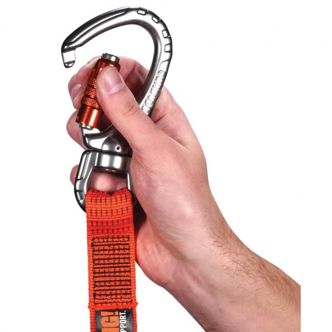 small swiveling carabiner being opened