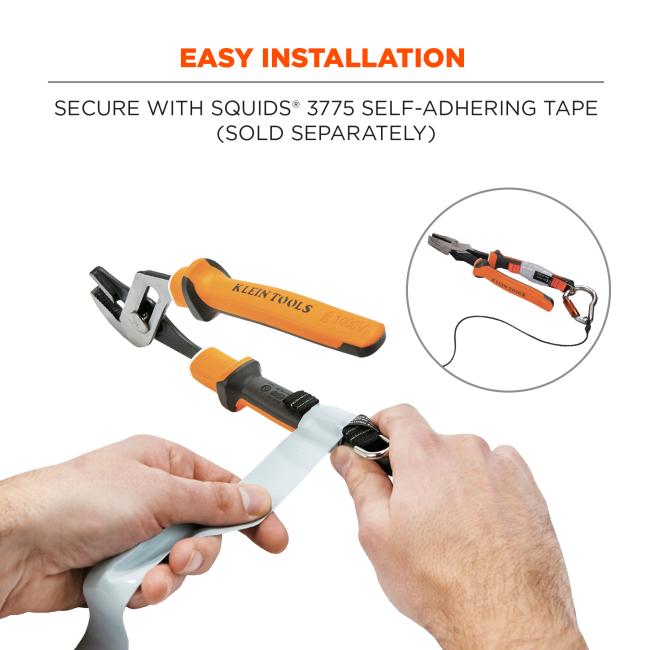 Easy installation: secure with Squids 3775 self-adhering tape (sold separately). Image shows hands attaching tail to tool with tape