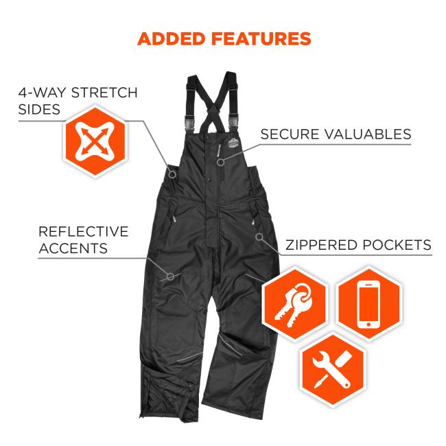 Added features: 4-way stretch sides, reflective accents, and zippered pockets to secure valuables