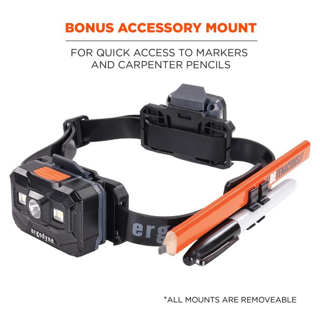 Bonus accessory mount for quick access to markers and carpenter pencils. All mounts are removable