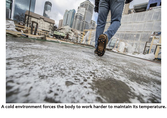 A cold environment forces the body to work harder to maintain its temperature