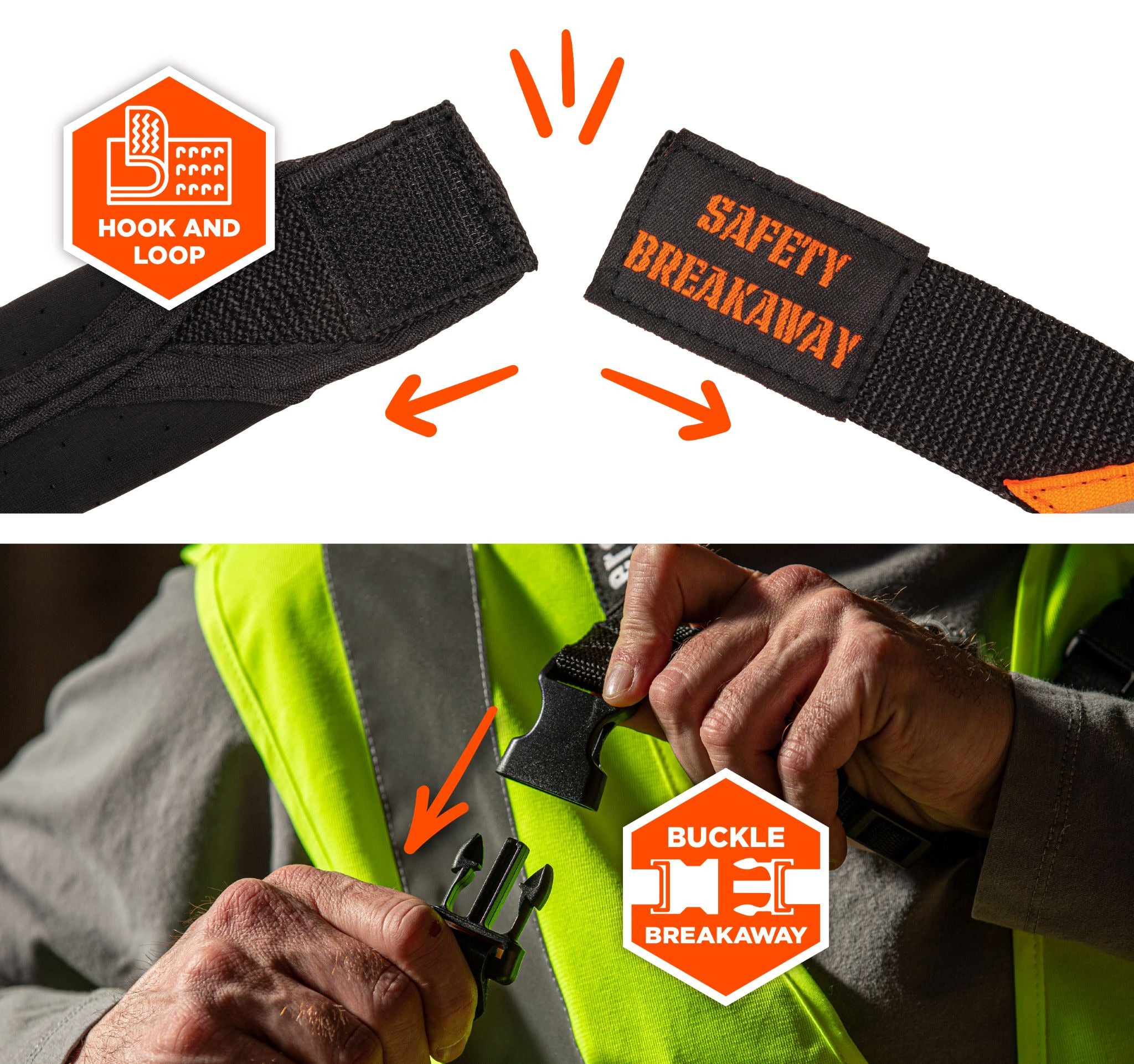 Safety breakaway straps can be made with a breakaway buckle or with hook and loop material