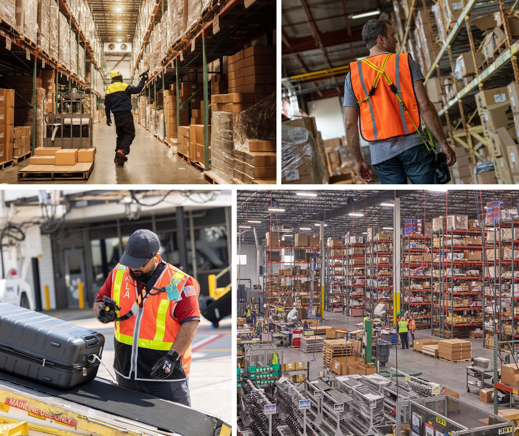 Workers in multiple work settings utilizing scanner harnesses and slings