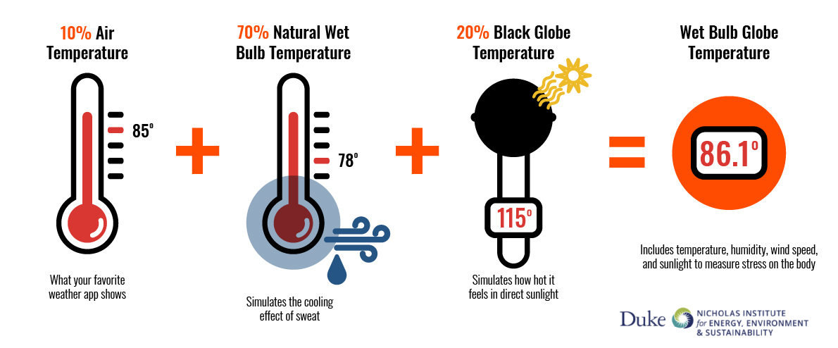 10 percent of air temperature plus 70 percent of natural wet bulb temperature plus 20 percenty of black globe temperature equals wet bulb globe temperature