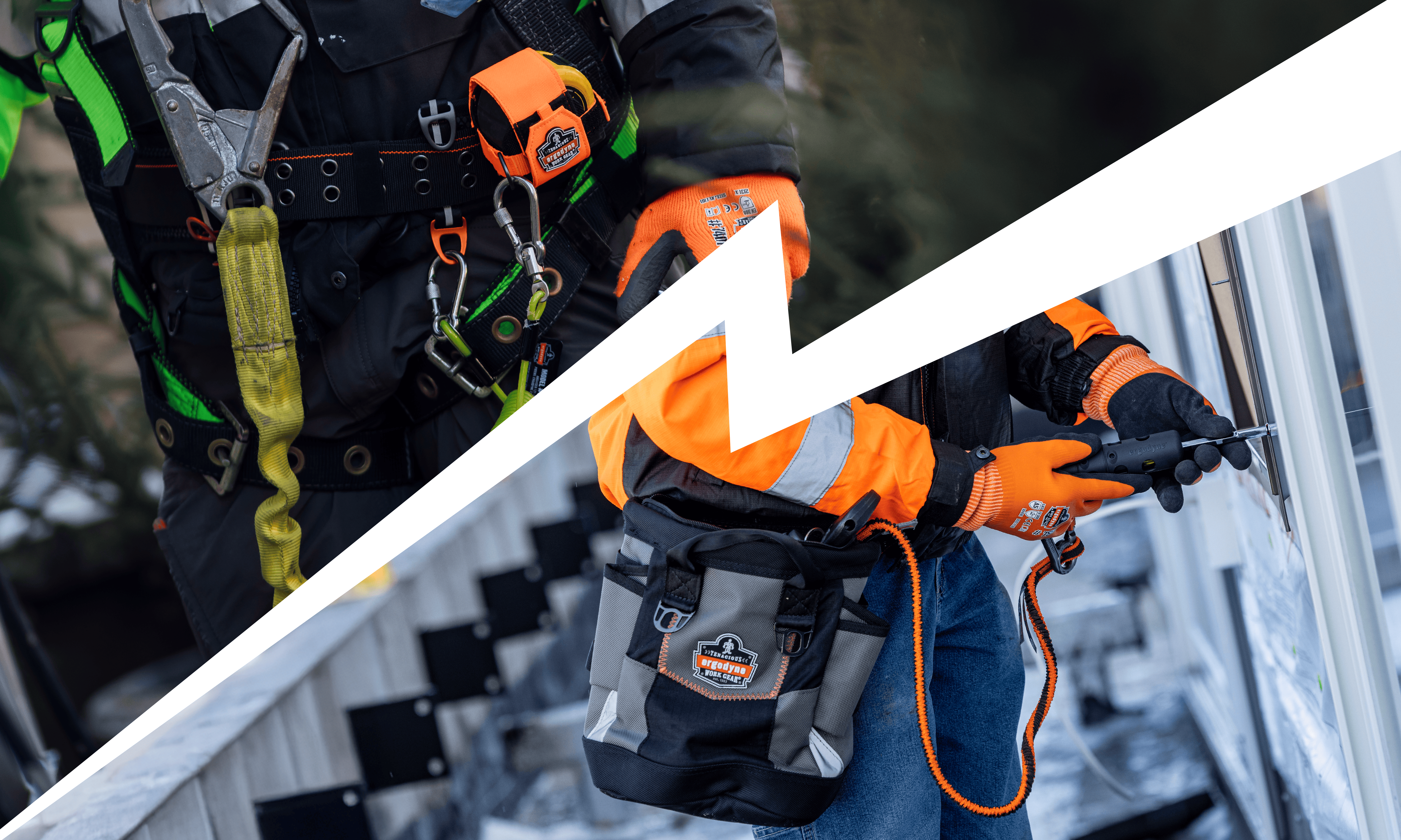 tethered tool belt on the top of the picture, topped tool bucket on the bottom of the picture
