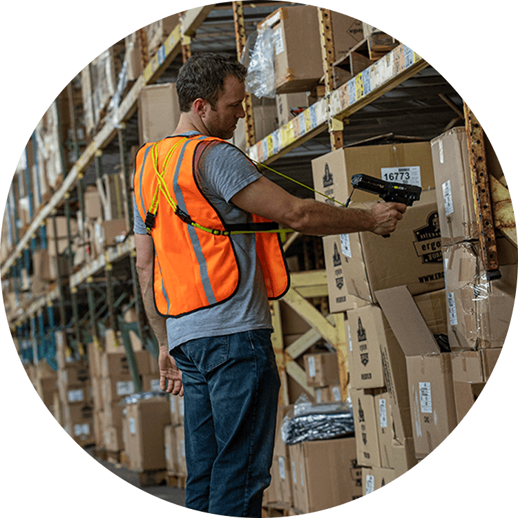 Warehouse worker scanning boxes