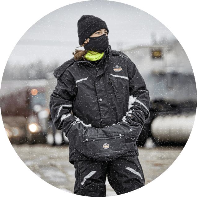 Winter worker in extreme cold weather gear