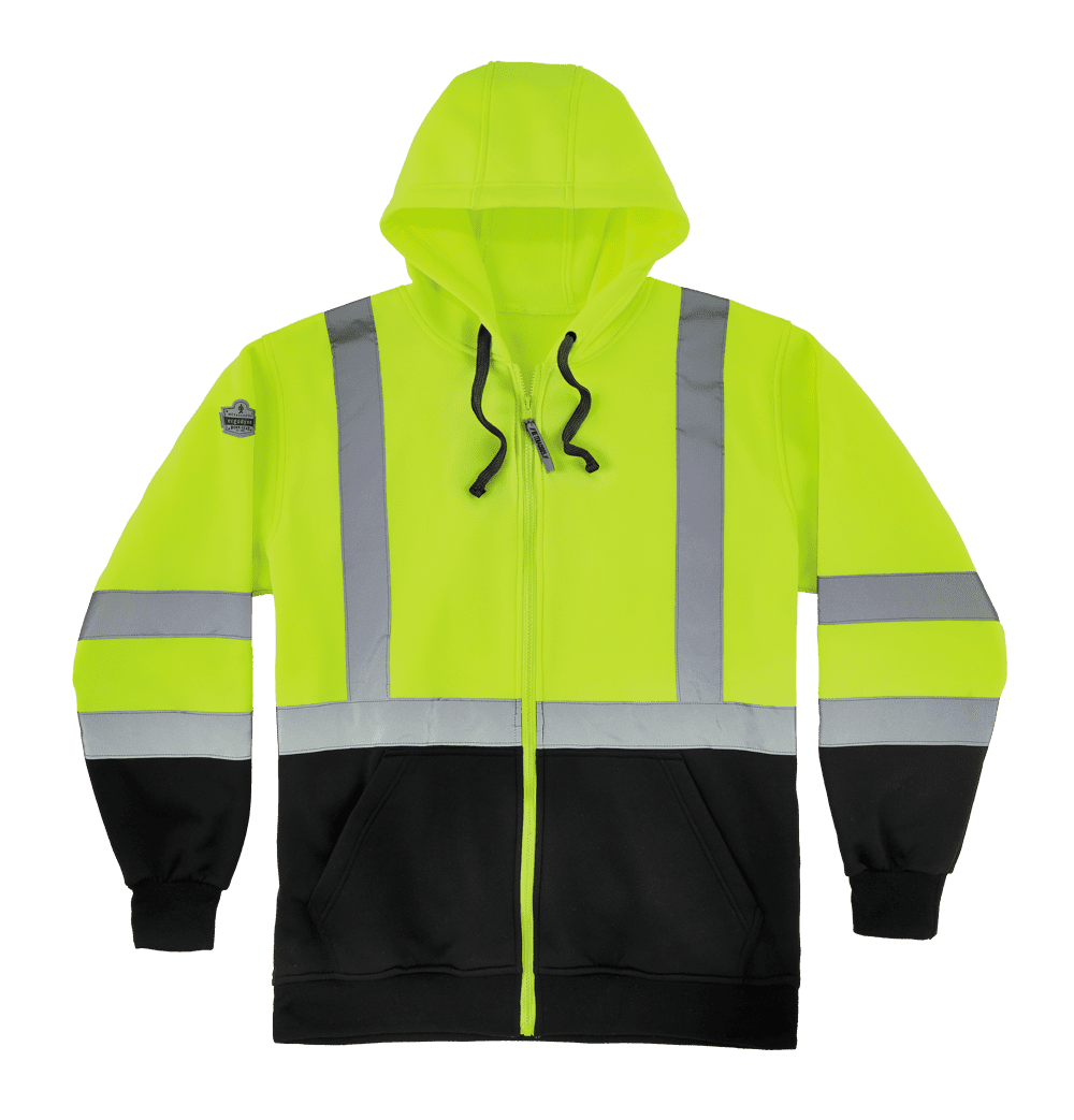 GloWear 8372 Zip-Up Hi-Vis Hooded Sweatshirt - Type R, Class 3, Black Bottom