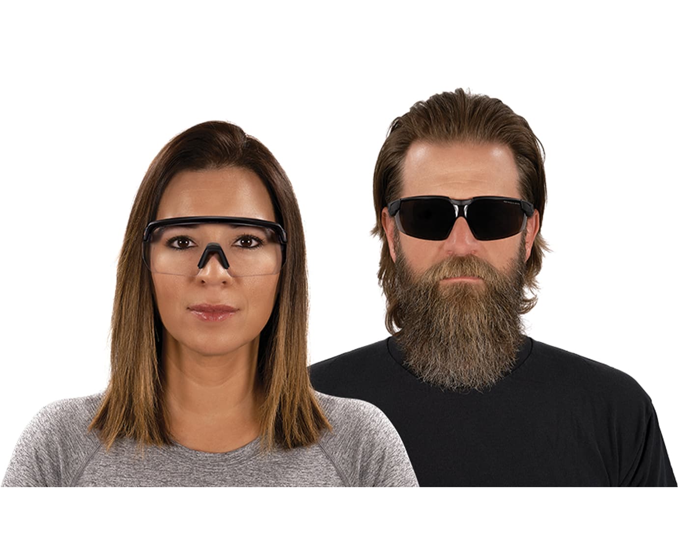 Two models wearing adjustable Skullerz Eyewear