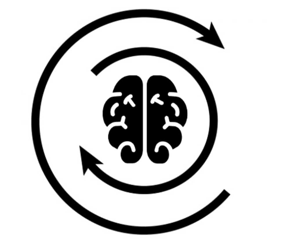 Arrows rotating around a human brain