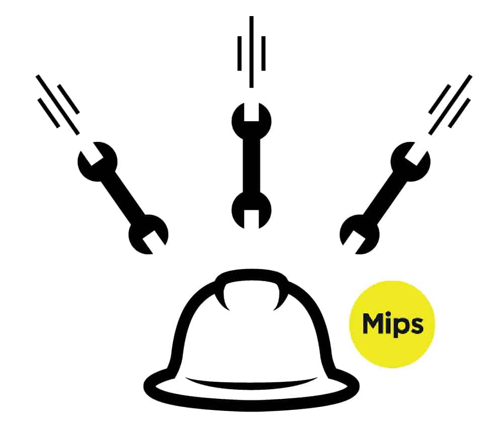 Wrenches falling towards hard hat from multiple directions in space, Mips icon
