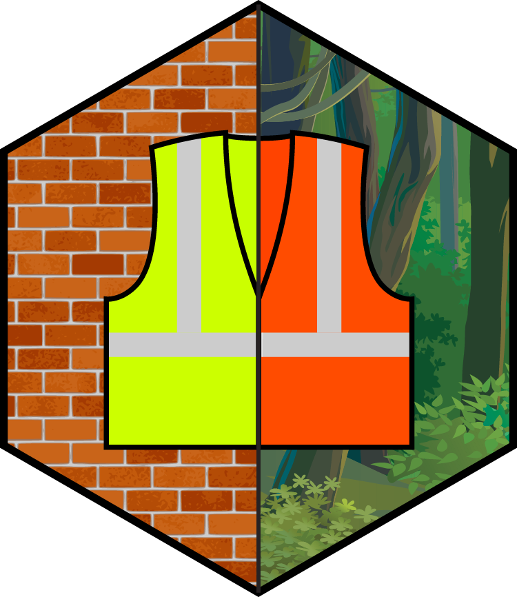 Lime and orange hi-vis vests against contrasting environmental backgrounds