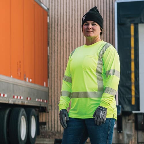 Woman in GloWear Women's Fit Hi-Vis shirt