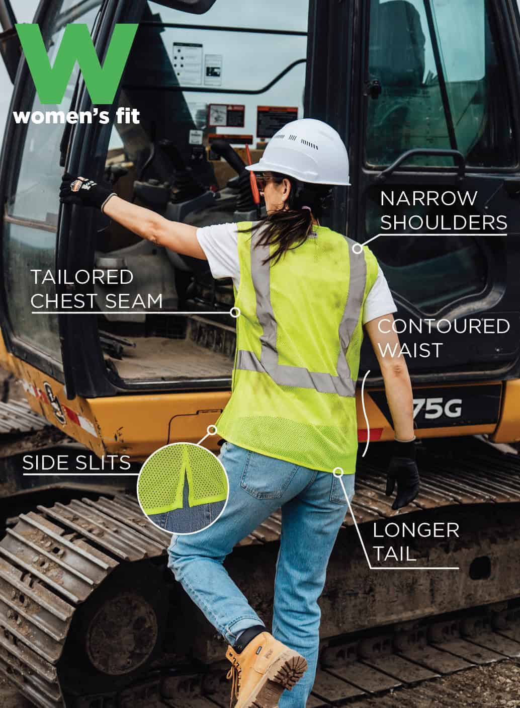 Womens Fit: Tailored chest seam, side slits, narrow shoulders, contoured waist, longer tail