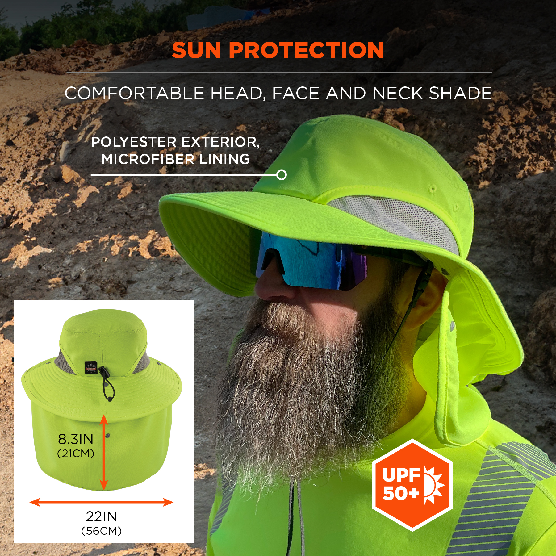 Ergodyne 12520 6650 High-Visibility Lime Hi Cool/Terry Cloth Sun Hat & Neck Shade