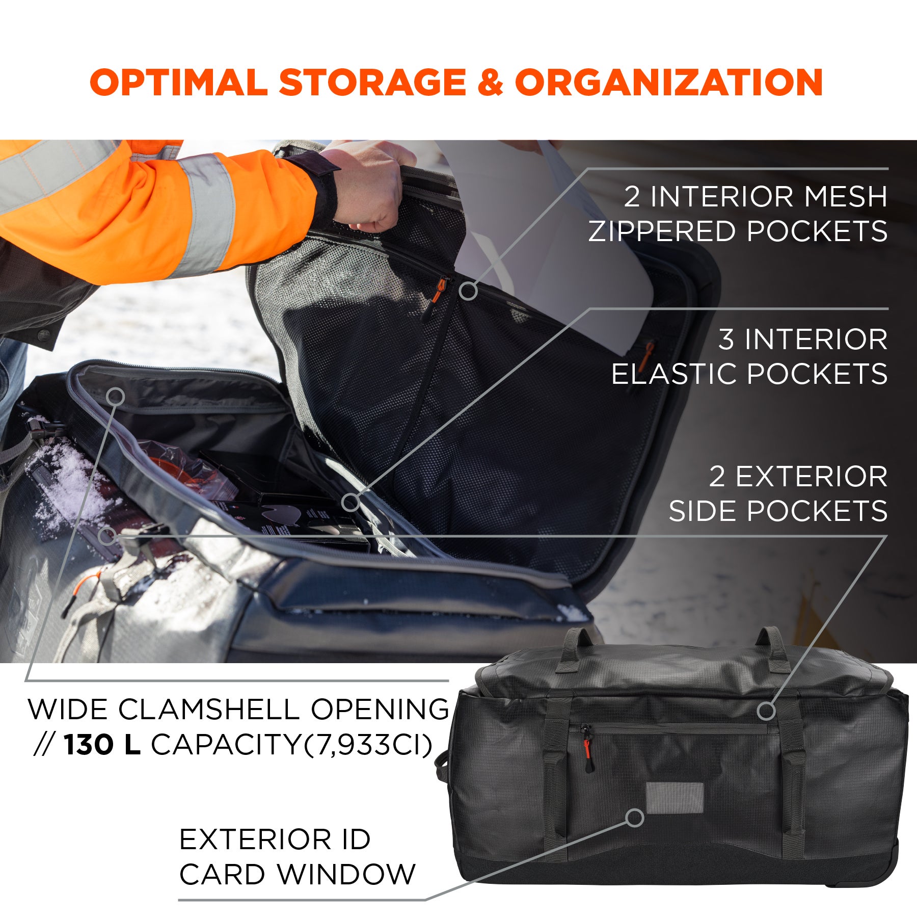 Ergodyne Arsenal Work Gear Duffel Bag - Medium, Black, 600D Ripstop For PPE & Tools