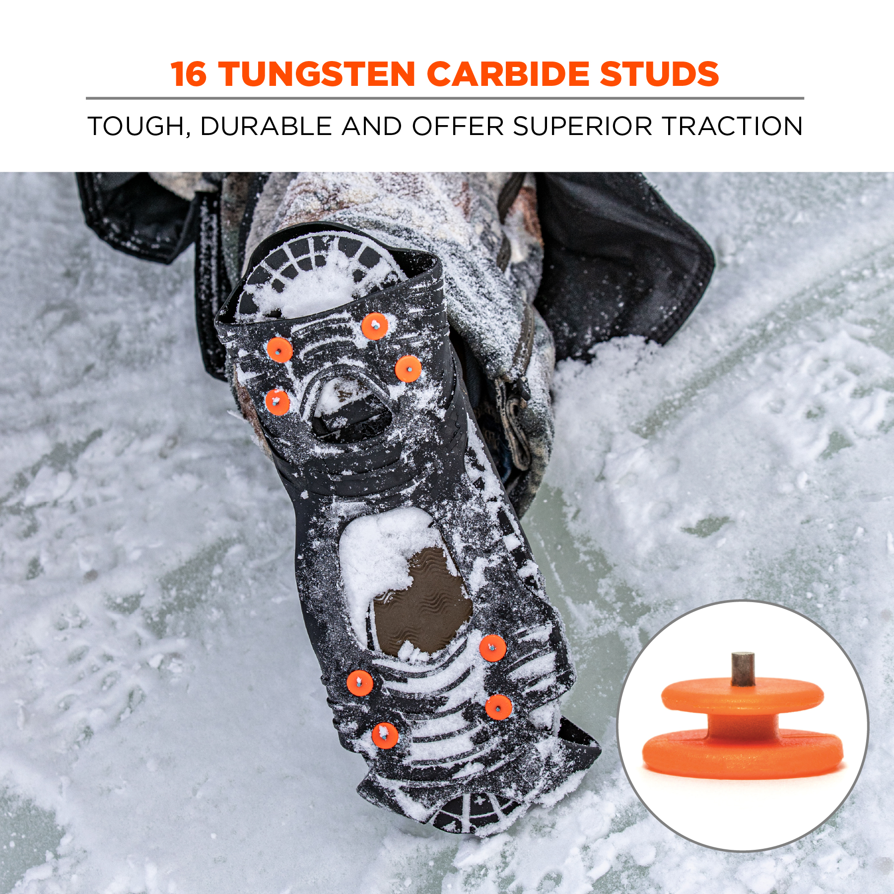 One Piece Ice Traction Device with Tungsten Carbide Ergodyne