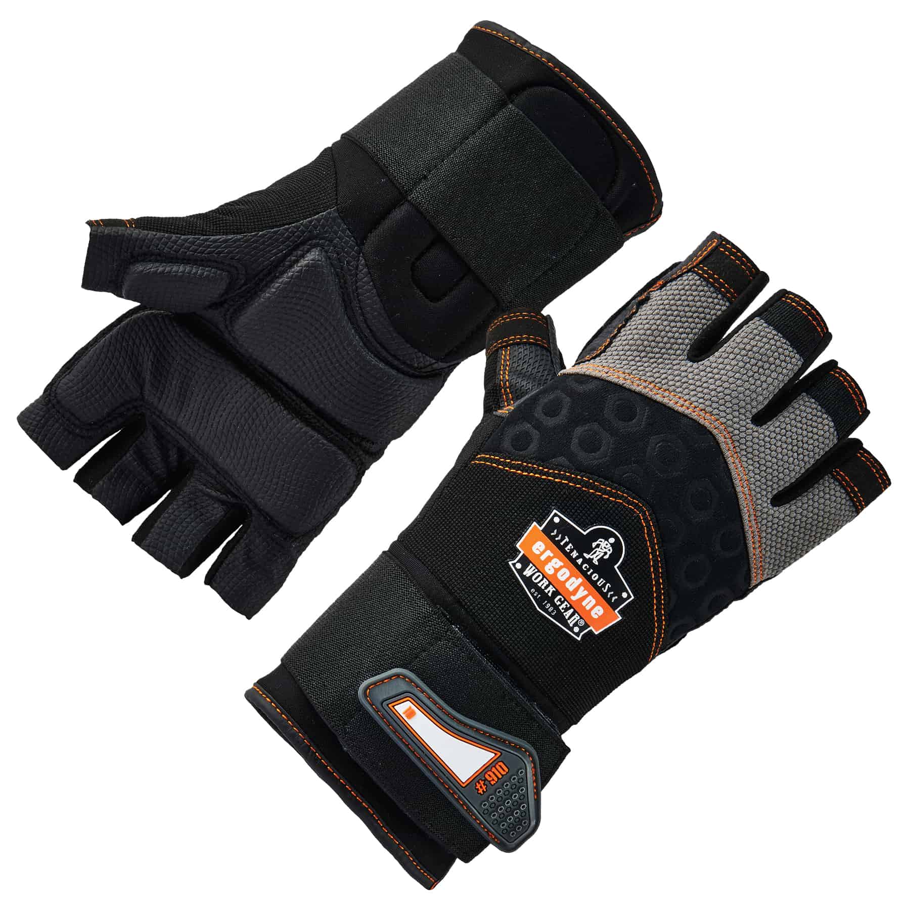 Black Ergodyne 901 Fingerless Leather Impact Protection Work Gloves 