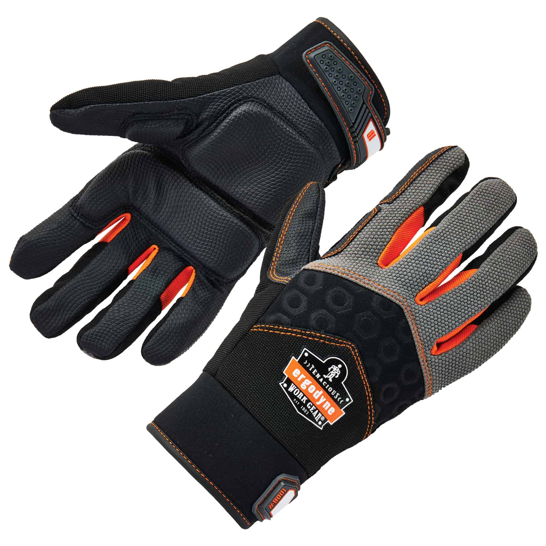 Ergodyne ProFlex 910 Half-Finger Impact Gloves + Wrist Support - Small Size  - Half Finger - Black - Anti-Vibration, Shock Resistant, Impact Resistant