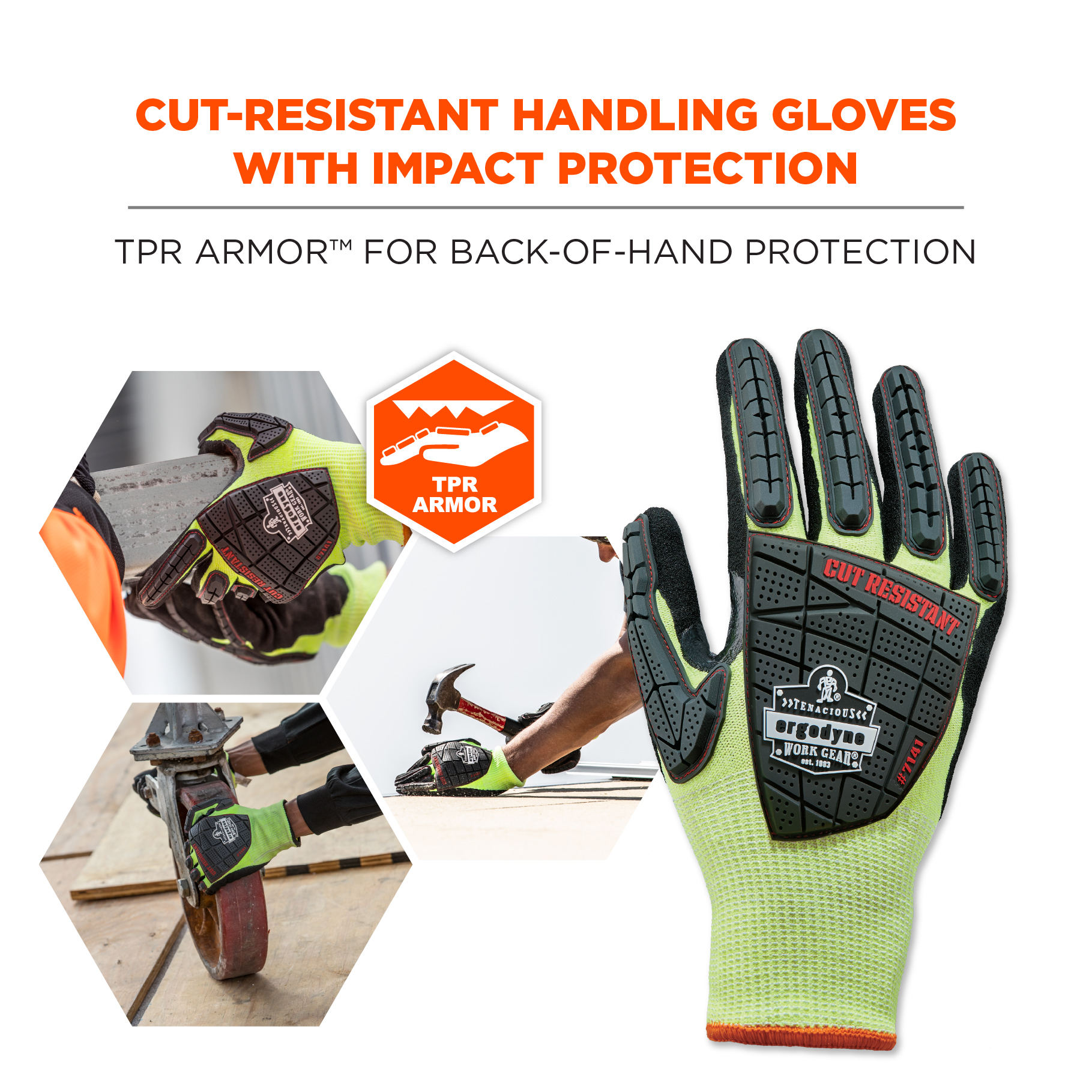 ANSI/ISEA 105-2016 Level A4 Impact & Cut Resistant Gloves, Hi-Vis, Nitrile  Coated