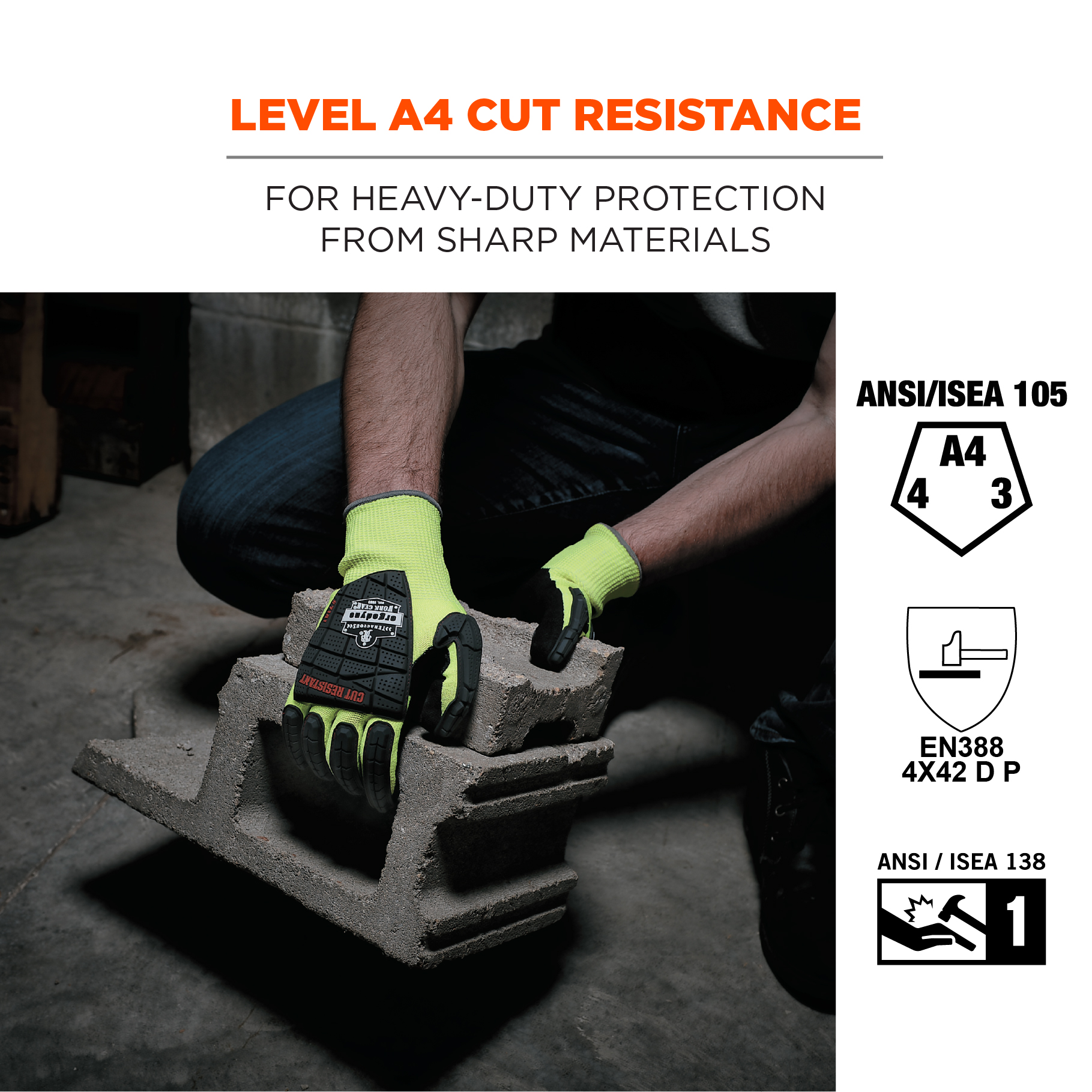 ANSI/ISEA 105-2016 Level A4 Impact & Cut Resistant Gloves, Hi-Vis, Nitrile  Coated