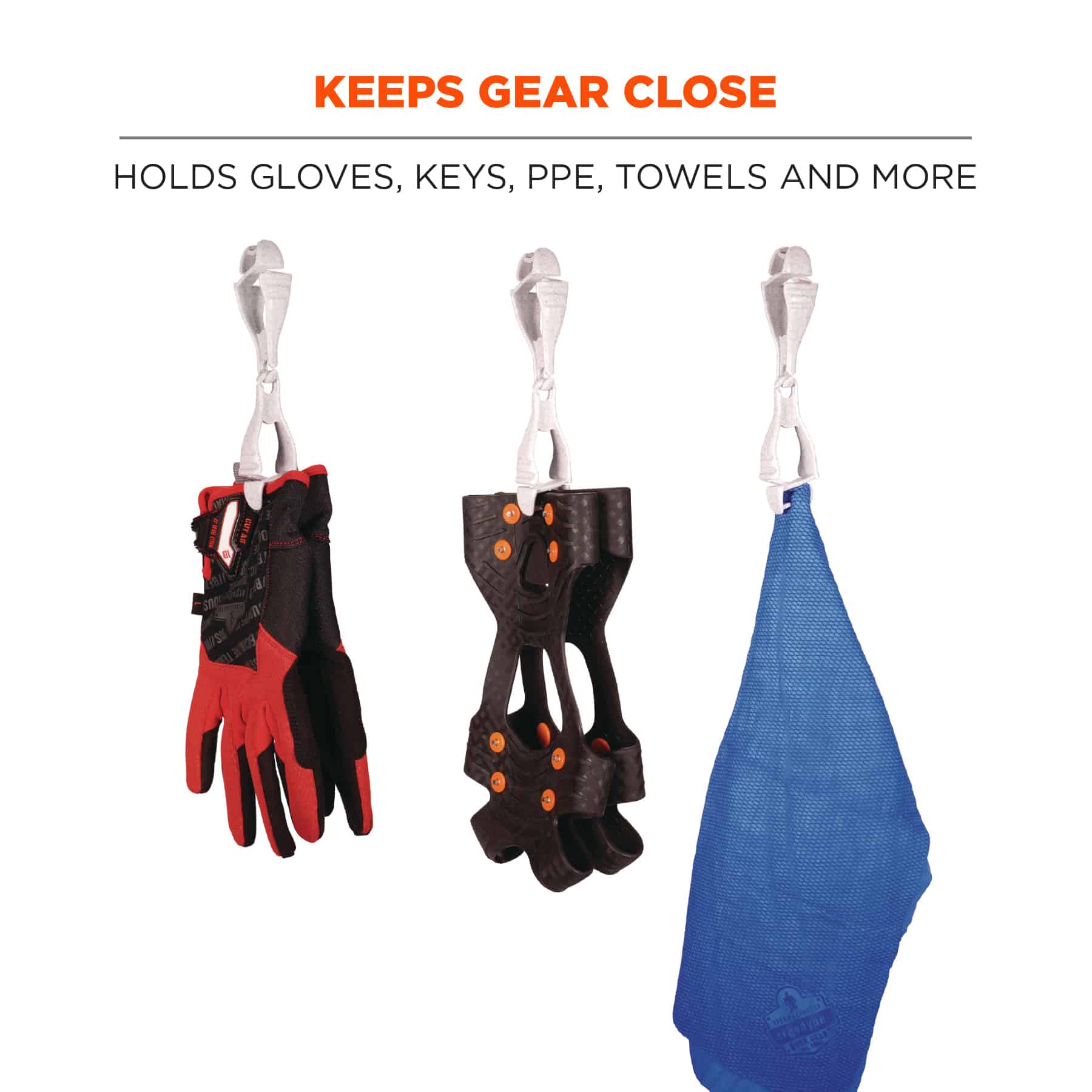 Ergodyne 3420-BULK Squids Swivel Glove Clip Holder, Dual Clips, 100-Pack, Orange