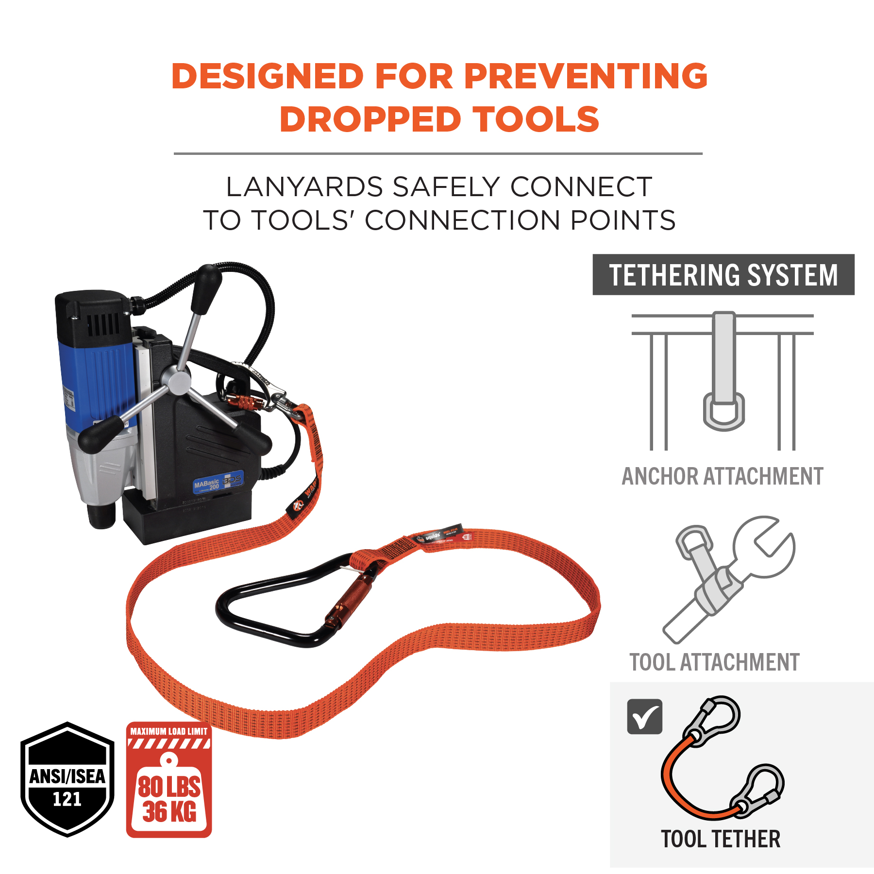 Ergodyne 3104FX Squids Tool Lanyard with Carabiner and Chooke Loop