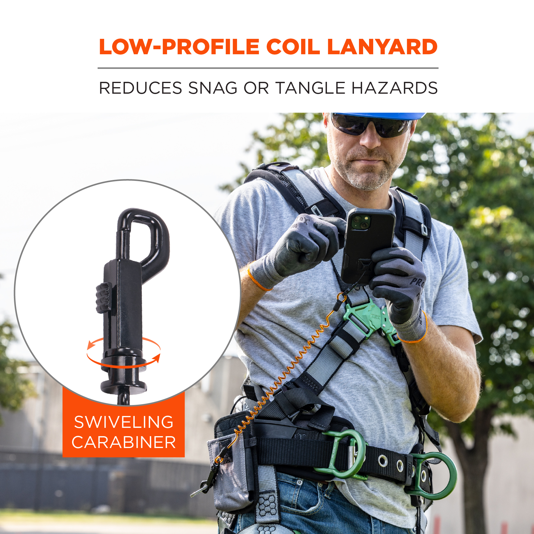 Coil Lanyard Swivel Hook & Detachable Loop + Mini Adhesive Mount