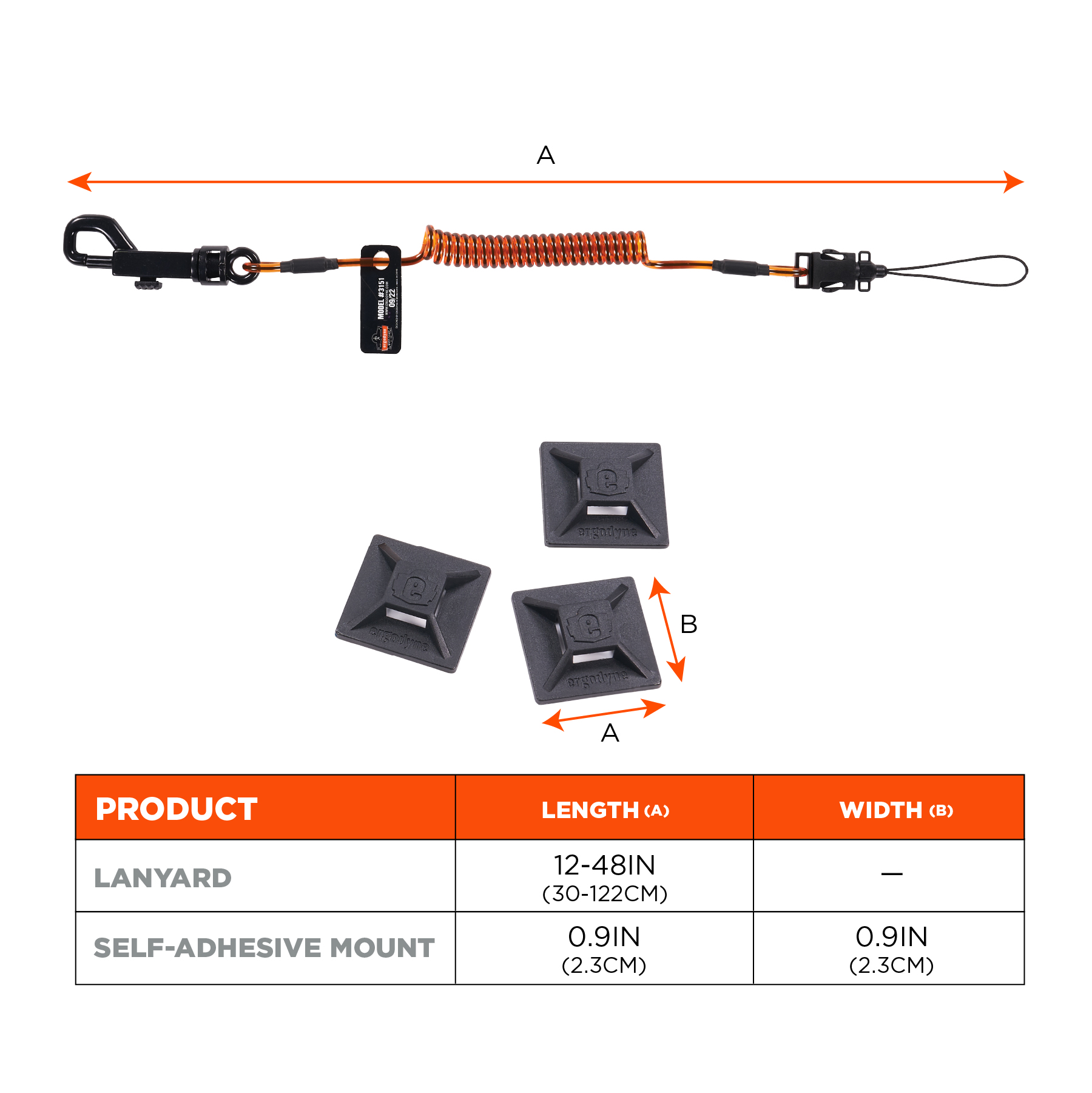 Coil Lanyard Swivel Hook & Detachable Loop + Mini Adhesive Mount