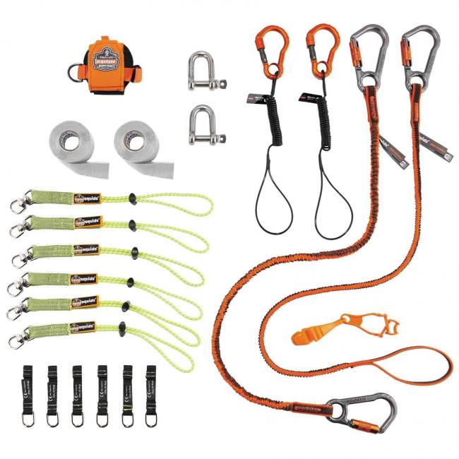 Stanley Proto JRETSET2 Tethering D-Ring Pouch Set with Two Pockets,  Retractable Lanyard, and D-Ring Wrist Strap System with (2) JWS-DR and (2)  JLANWR6LB - Hartmann Variety