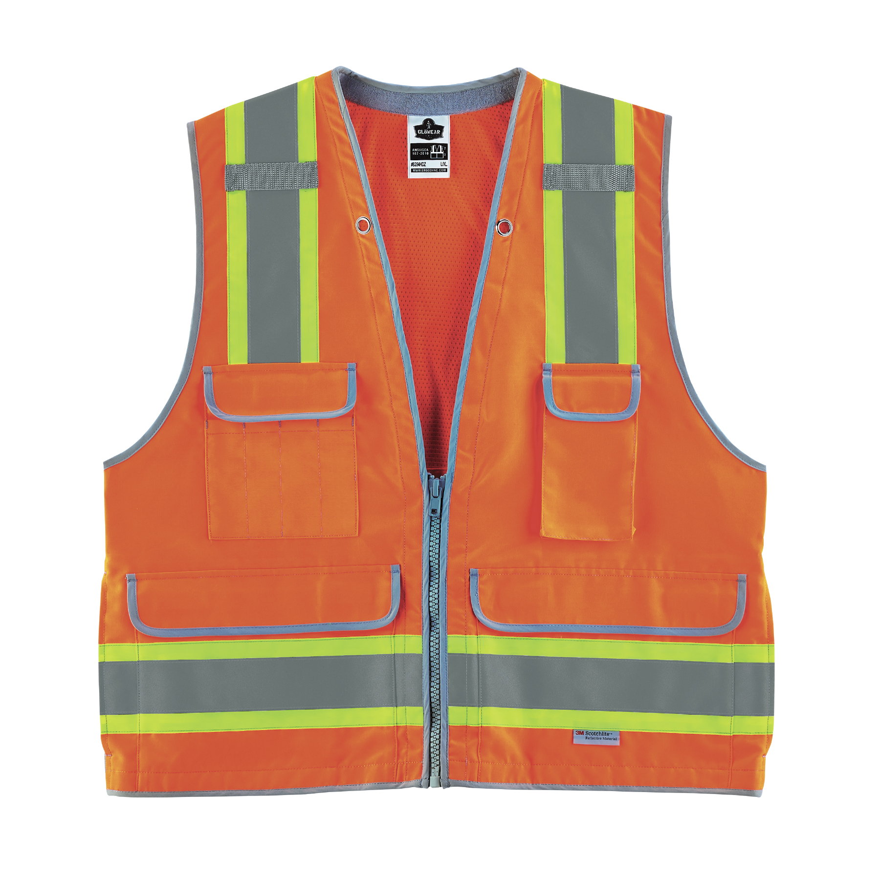 Hi-Vis Surveyors Work Vest, Heavy-Duty, | Ergodyne Zipper