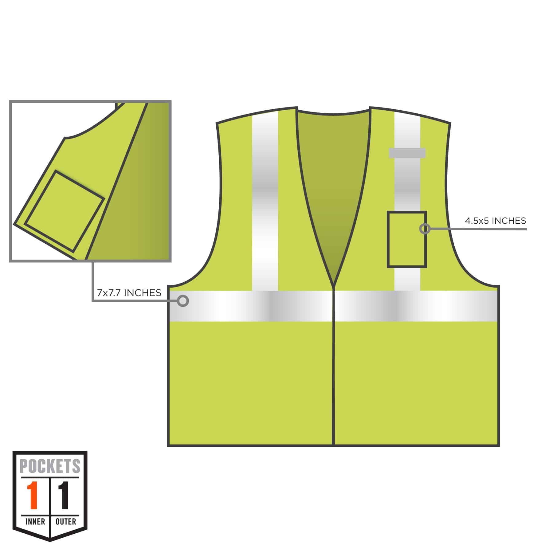 Polyester ERB Safety 65015 S190 Class 2 Fame Retardant Treated Safety Vests 4X-Large Hi-Viz Lime 