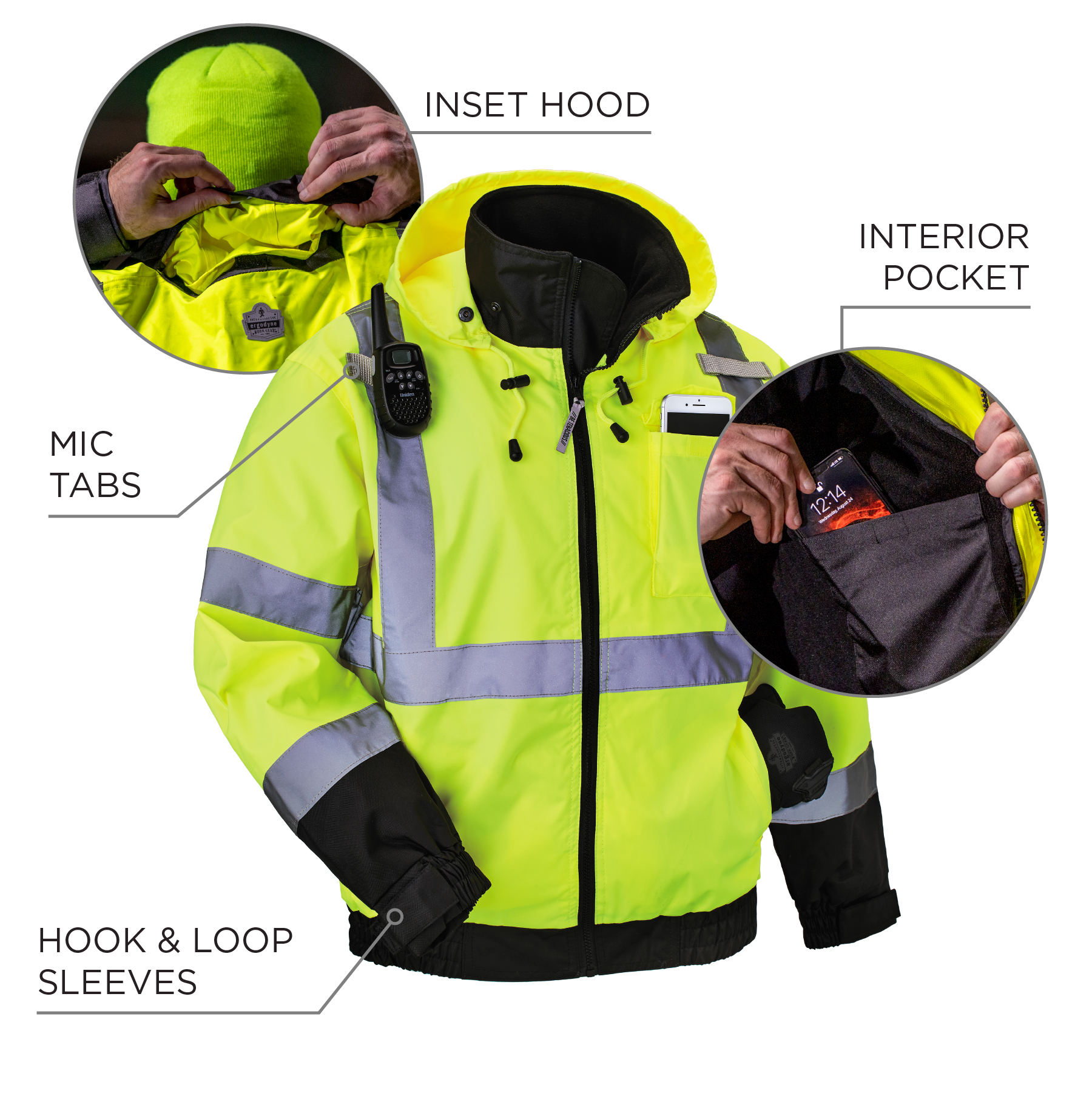 Hi-Vis Winter Jacket and Vest with Detachable Sleeves
