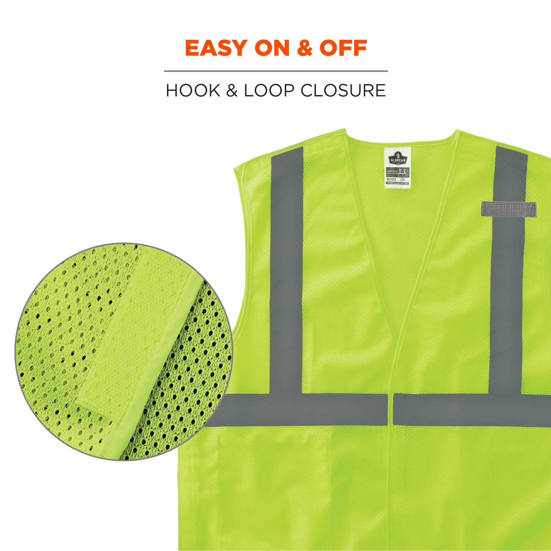 Zipper Closure 2XL/3XL Hi-Vis; High-Visibility; Safety Vests; Traffic vest Ergodyne GloWear 8225Z ANSI High Visibility Orange Solid Reflective Safety Vest 