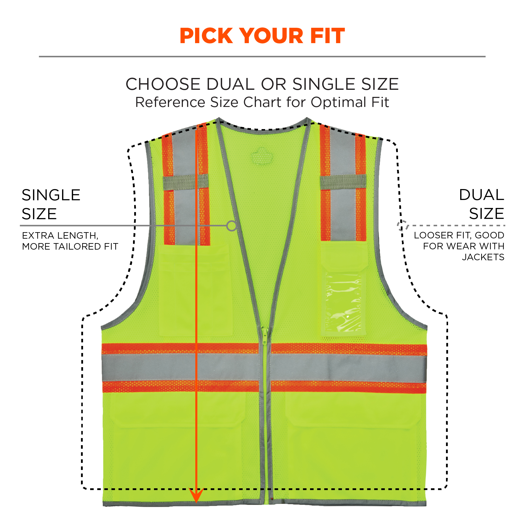 X-Large Mutual Industries 16333-45-4 High Visibility Mesh Super Deluxe Surveyor Vest with 2 Vertical and 2 Horizontal 1-1/2 Lime/Silver/Lime Reflective Stripes Orange 
