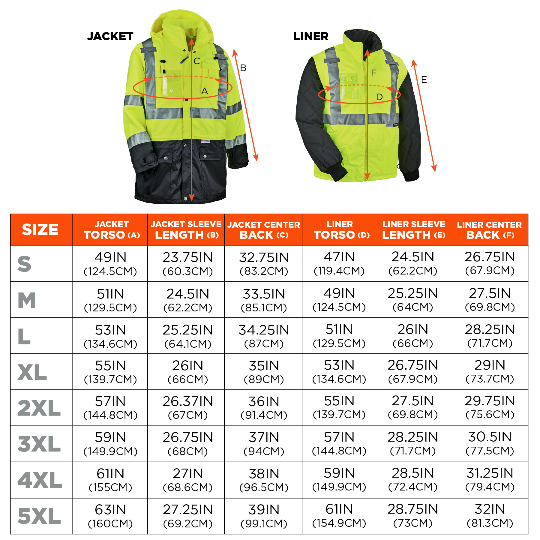 Jackets Windbreakers Outerwear Size Chart