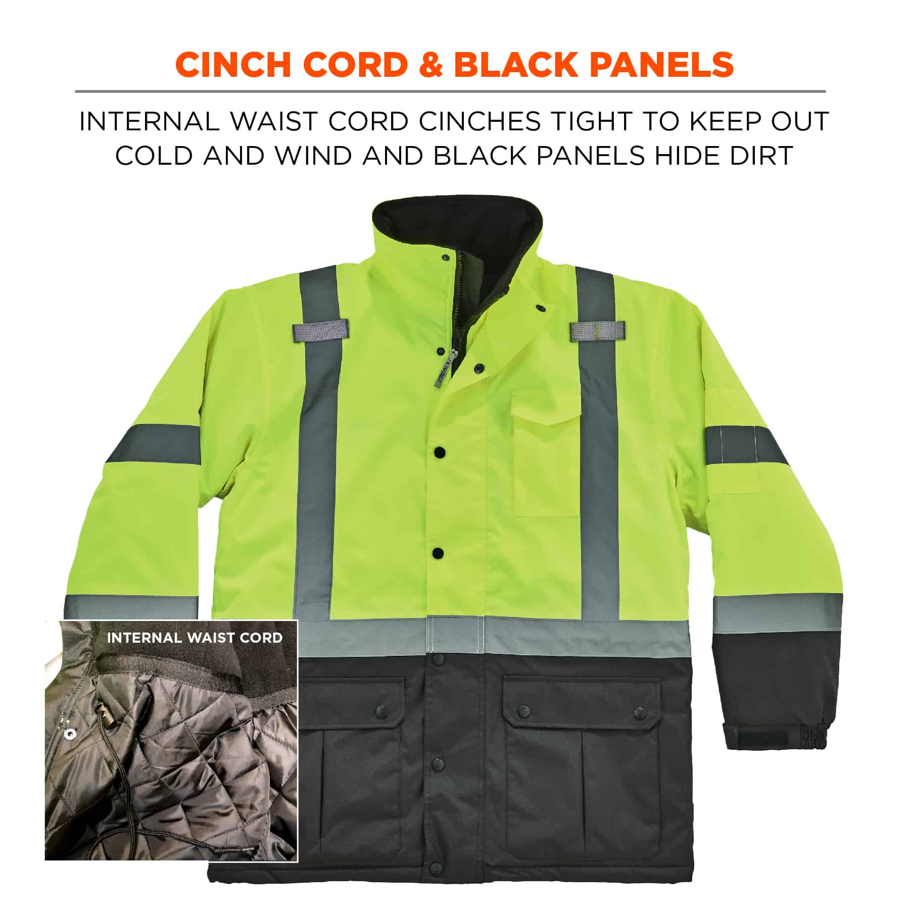 Lime Green ERB 62082 S492 ANSI Class 3 Jacket with Zipoff Sleeves 2X-Large 