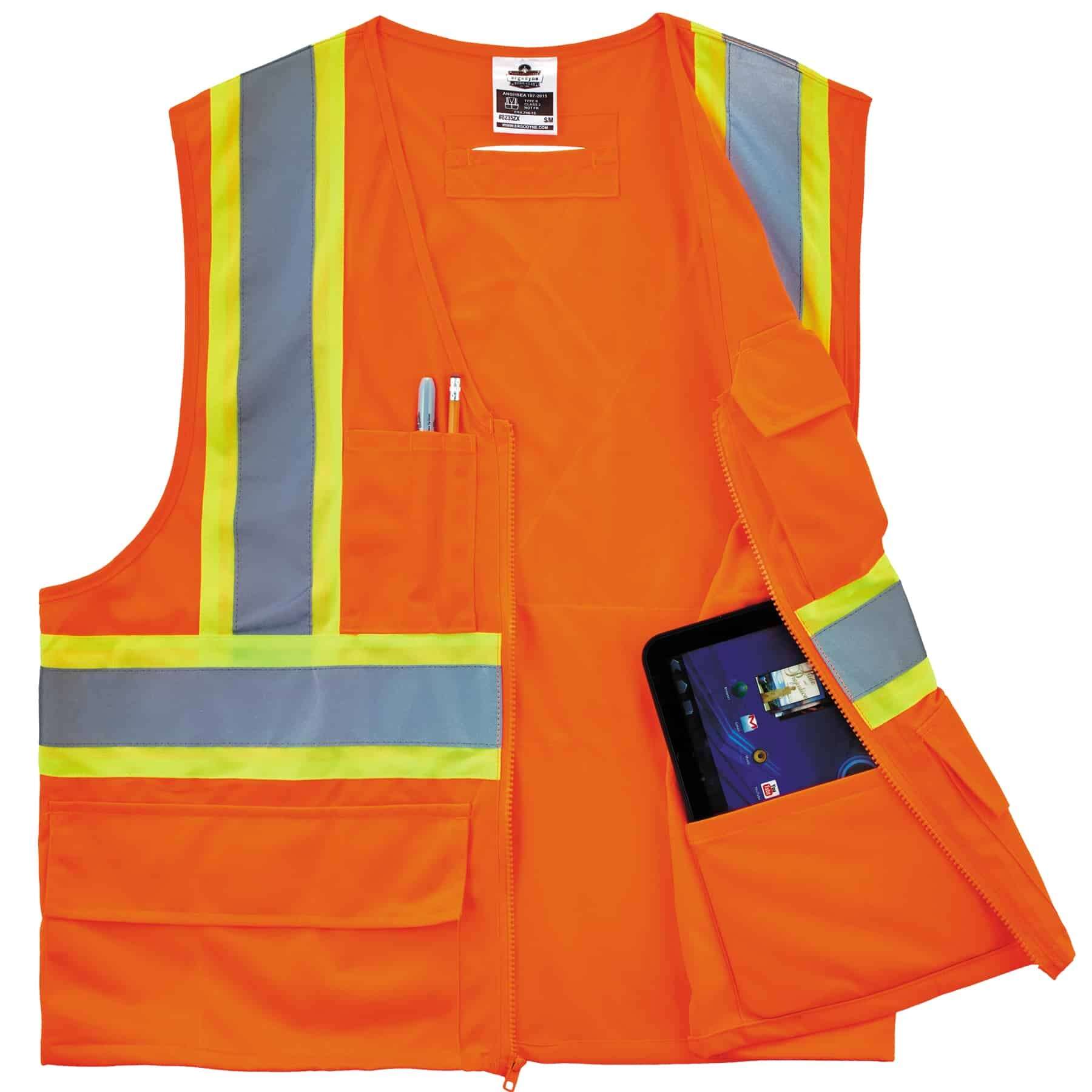 Ergodyne Hi-Vis Two-Tone X-Back, Work Zipper Vest, |