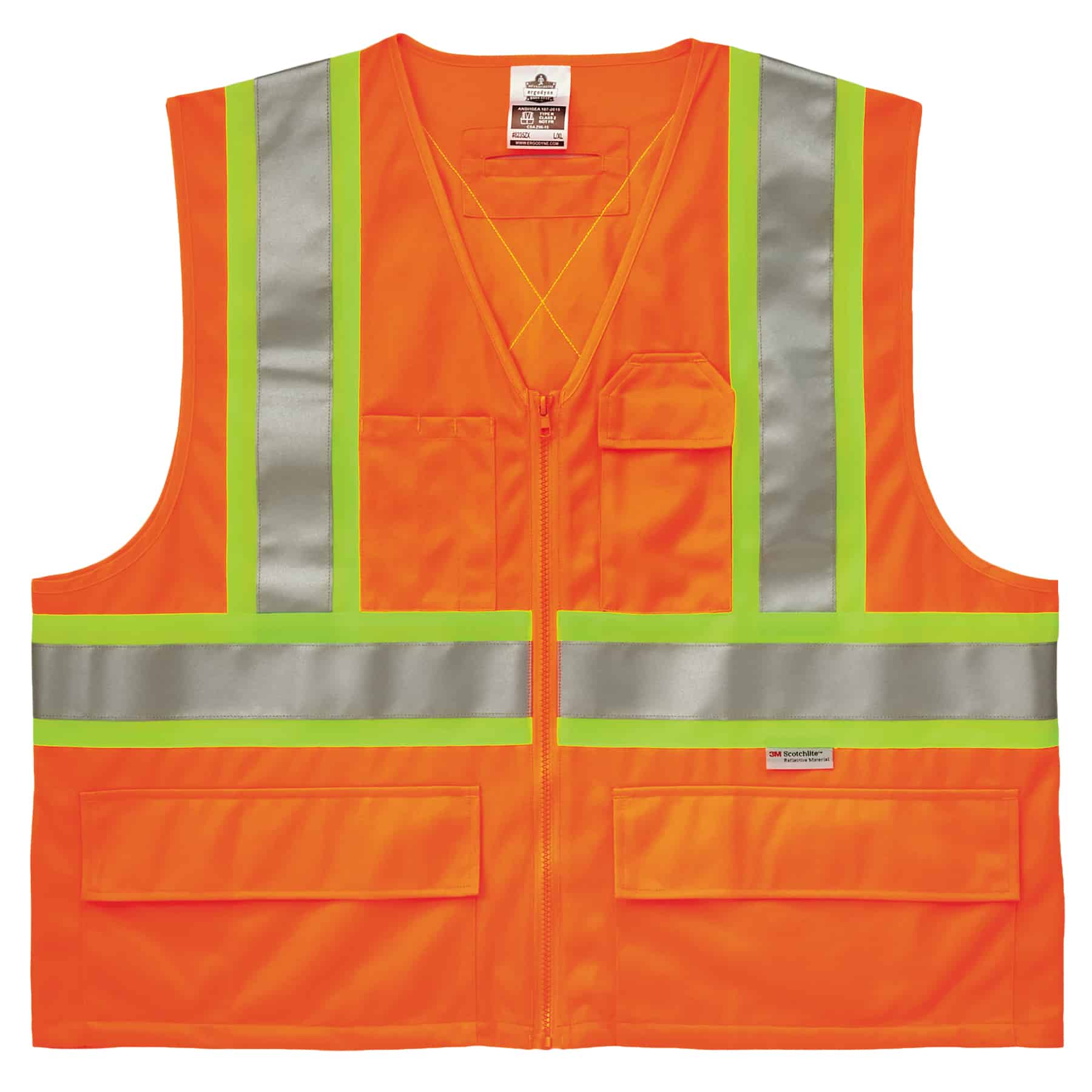 Hi-Vis Work Vest, Two-Tone X-Back, Zipper