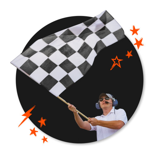 Man waving black and white flag