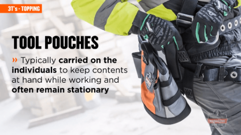 Topping - Tool Pouches. Typically carried on the individuals to keep contents at hand while working and often remain stationary