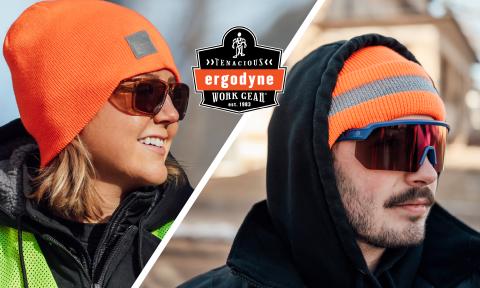 One worker wearing Sixten retro style safety glasses and a worker wearing AEGIR safety glasses with orange mirrored lenses