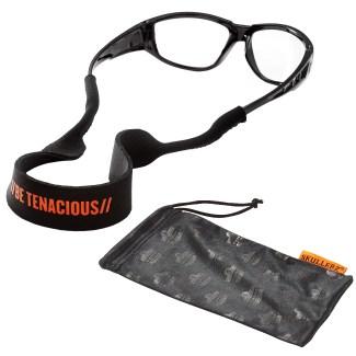 safety glasses with a lanyard and a microfiber cleaning cloth