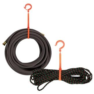 a tie hook holding a cord and a tie hook holding a rope