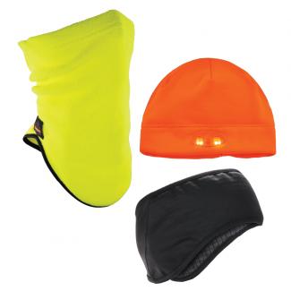 Thermal neck gaiter, thermal LED beanie and thermal headband