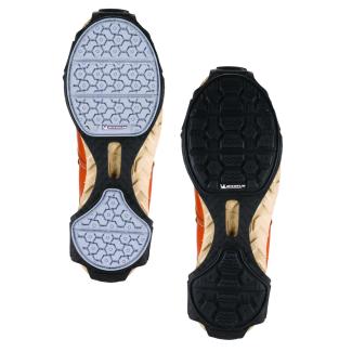 Soles of two different transitional and indoor traction devices